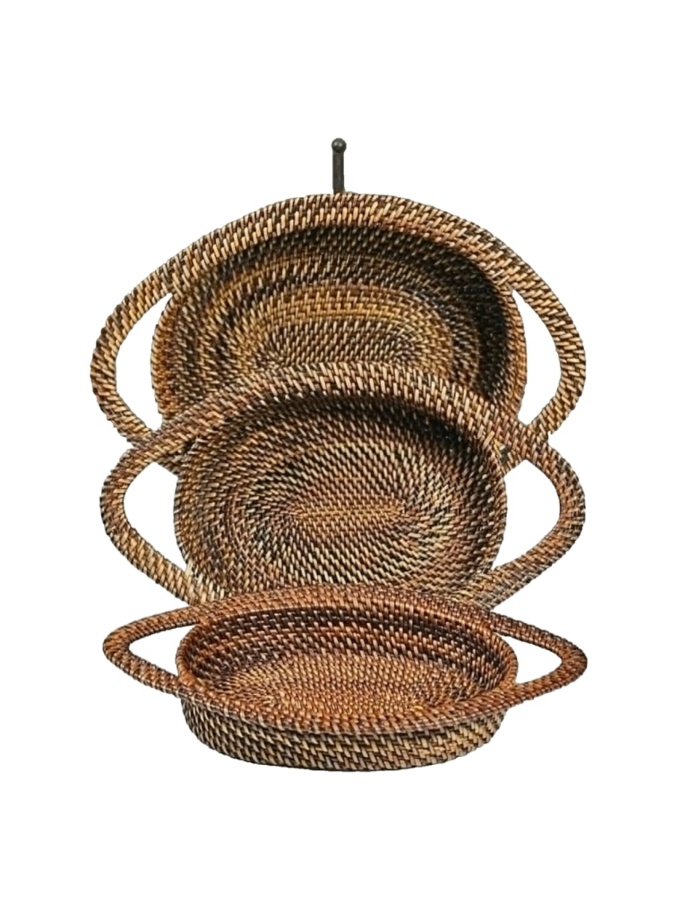 3 Tier Handwoven Rattan Basket Display Stand Tower Tabletop Kitchen Tray 11”